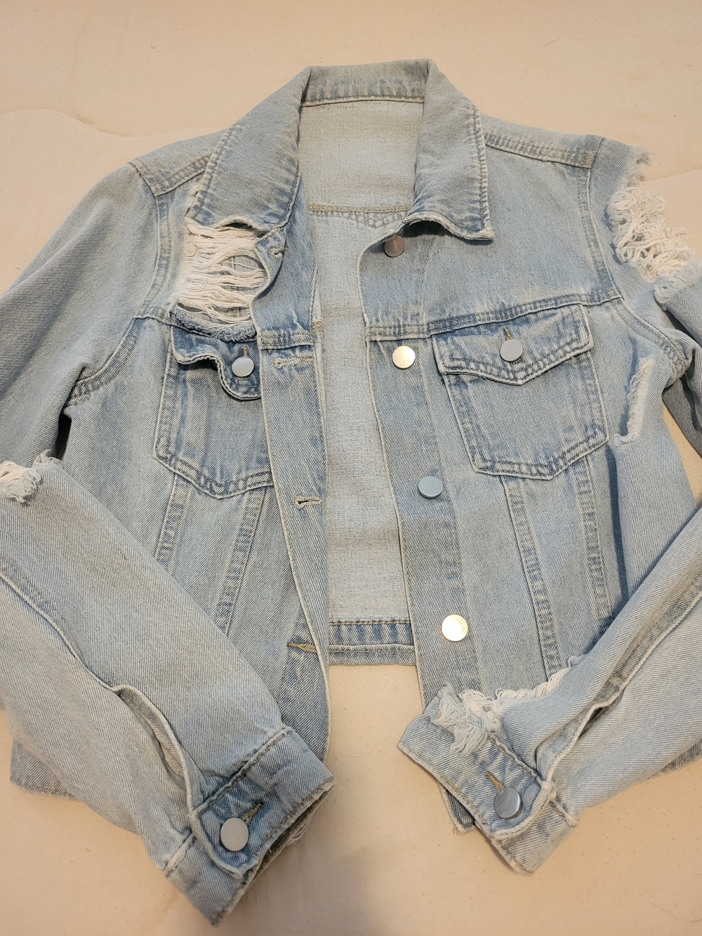 SHEIN Light Blue Distressed Jean Jacket